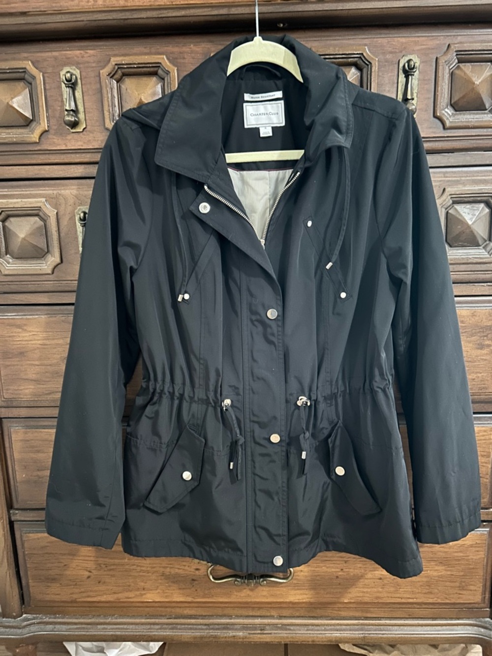 Charter Club Black Utility Drawstring Anorak Jacket